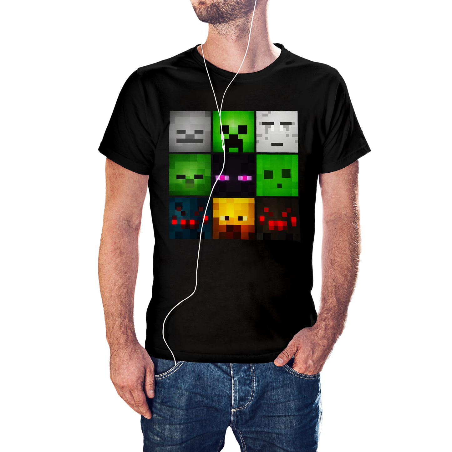 T-SHIRT MINECRAF FACE MOBS (SKELETON, CREEPER, GHAST, ZOMBIE, ENDERMAN, SLIME, SPIDER CAVE, BLAZE, SPIDER) ILLUSTRATOR