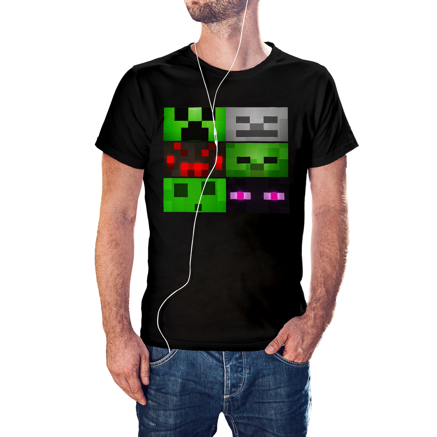 T-SHIRT MINECRAFT FACE MOBS (CREEPER, SKELETON, SPIDER, ZOMBIE, BLAZE, ENDERMAN) ILLUSTRATION