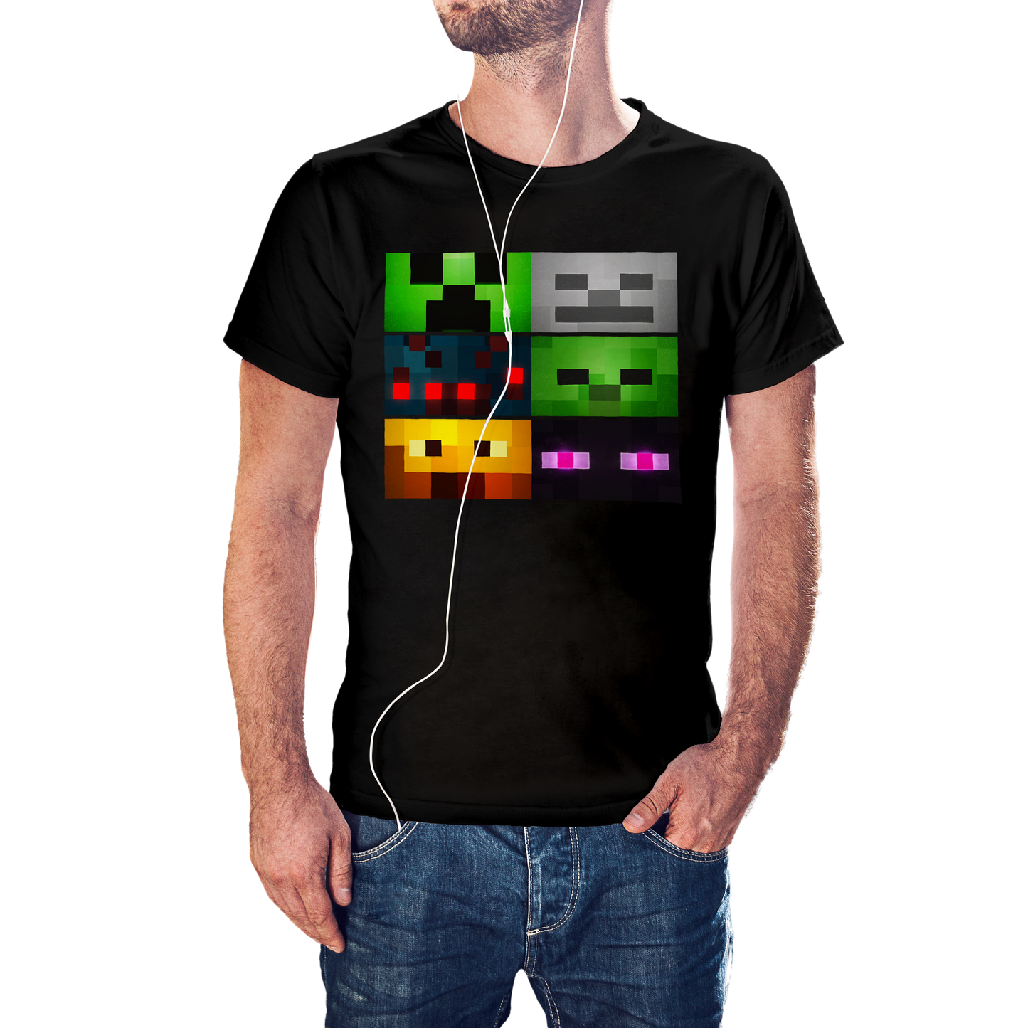 T-SHIRT MINECRAFT FACE MOBS (CREEPER, SKELETON, SPIDER, ZOMBIE, SLIME, ENDERMAN) ILLUSTRATION