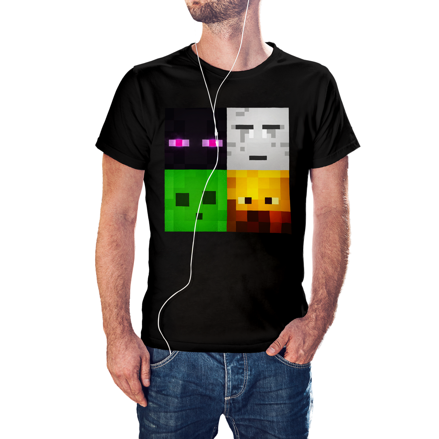 T-SHIRT GAMES MINECRAFT FACE MOBS (ENDERMAN, GHAST, SLIME, BLAZE) ILLUSTRATION