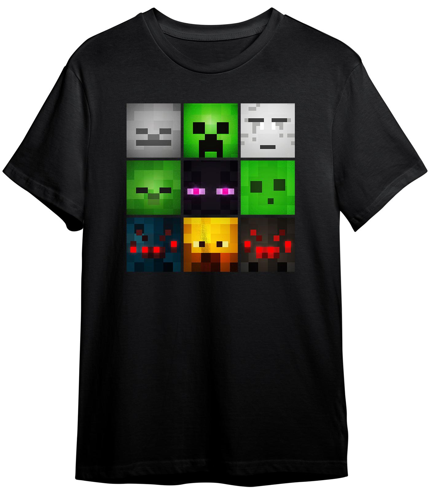 T-SHIRT MINECRAF FACE MOBS (SKELETON, CREEPER, GHAST, ZOMBIE, ENDERMAN, SLIME, SPIDER CAVE, BLAZE, SPIDER) ILLUSTRATOR