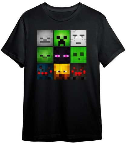 T-SHIRT MINECRAF FACE MOBS (SKELETON, CREEPER, GHAST, ZOMBIE, ENDERMAN, SLIME, SPIDER CAVE, BLAZE, SPIDER) ILLUSTRATOR