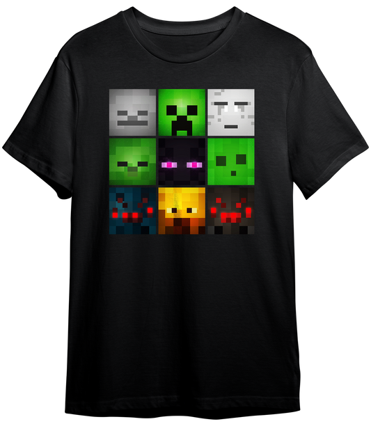 T-SHIRT MINECRAF FACE MOBS (SKELETON, CREEPER, GHAST, ZOMBIE, ENDERMAN, SLIME, SPIDER CAVE, BLAZE, SPIDER) ILLUSTRATOR