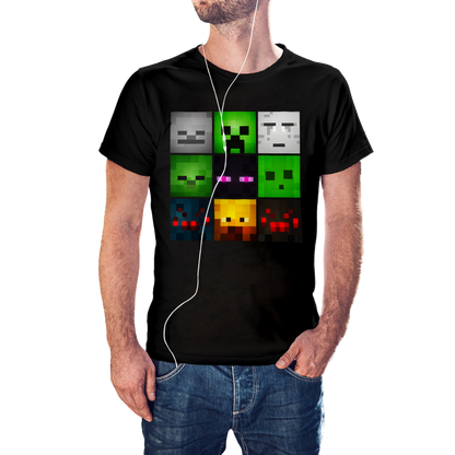 T-SHIRT MINECRAF FACE MOBS (SKELETON, CREEPER, GHAST, ZOMBIE, ENDERMAN, SLIME, SPIDER CAVE, BLAZE, SPIDER) ILLUSTRATOR