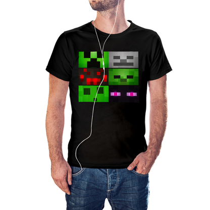 T-SHIRT MINECRAFT FACE MOBS (CREEPER, SKELETON, SPIDER, ZOMBIE, BLAZE, ENDERMAN) ILLUSTRATION