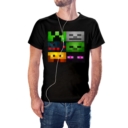 T-SHIRT MINECRAFT FACE MOBS (CREEPER, SKELETON, SPIDER, ZOMBIE, SLIME, ENDERMAN) ILLUSTRATION