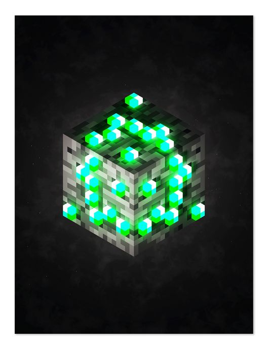 POSTER MINECRAFT CUBE EMERALD VOXEL ART