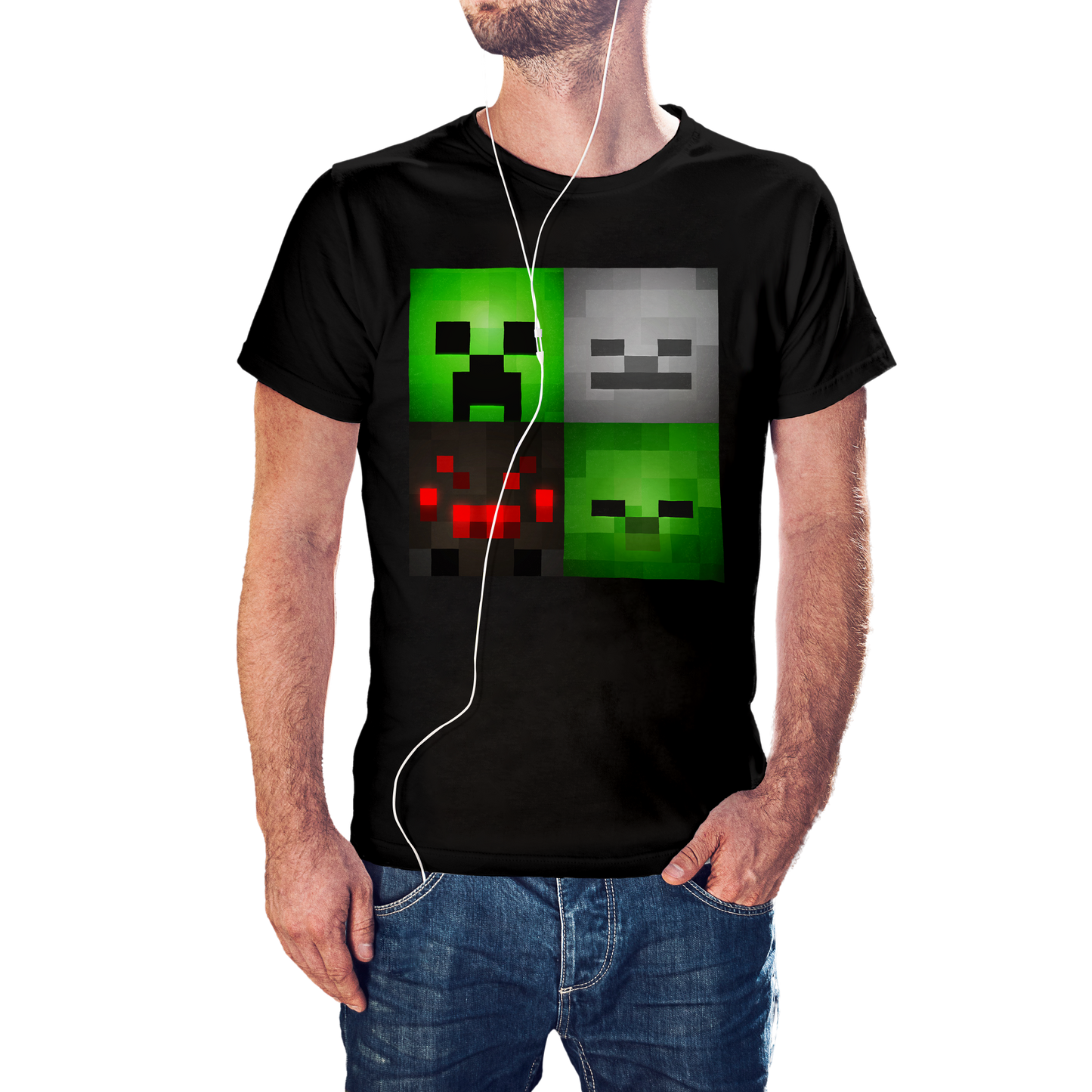 T-SHIRT MINECRAFT FACE MOBS (CREEPER, SKELETON, SPIDER, ZOMBIE) ILLUSTRATION