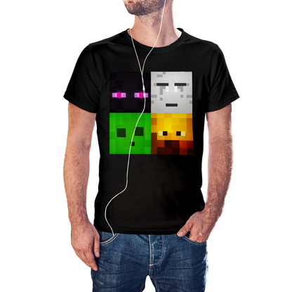 T-SHIRT GAMES MINECRAFT FACE MOBS (ENDERMAN, GHAST, SLIME, BLAZE) ILLUSTRATION