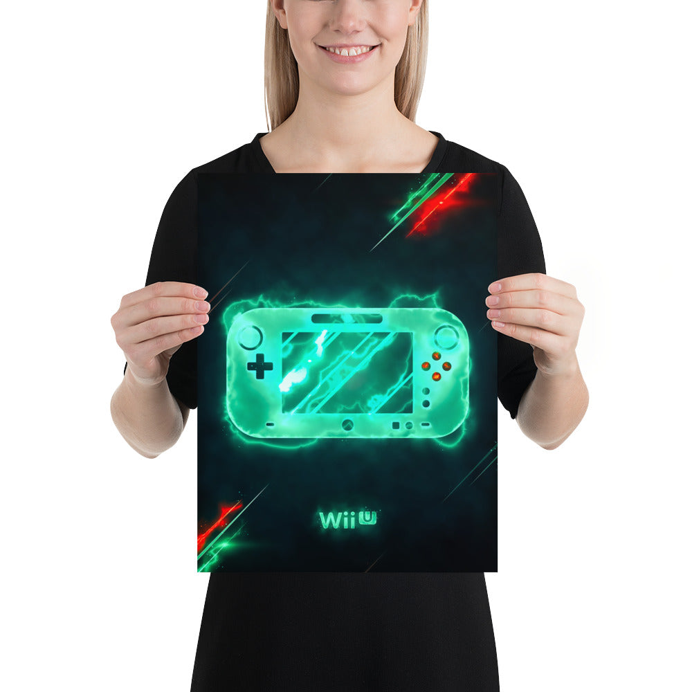 Artknight | Transform your gaming area with the 'Console Nintendo Wii U Game' poster. This dynamic design features the sleek Wii U console, showcasing its unique features and innovative gameplay. Ideal for gamers and collectors alike, this poster adds a stylish touch to your decor while celebrating the creativity and fun that the Nintendo Wii U brought to the gaming world.