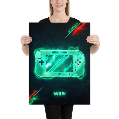 Artknight | Transform your gaming area with the 'Console Nintendo Wii U Game' poster. This dynamic design features the sleek Wii U console, showcasing its unique features and innovative gameplay. Ideal for gamers and collectors alike, this poster adds a stylish touch to your decor while celebrating the creativity and fun that the Nintendo Wii U brought to the gaming world.
