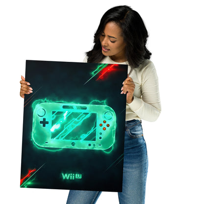 Artknight | Transform your gaming area with the 'Console Nintendo Wii U Game' poster. This dynamic design features the sleek Wii U console, showcasing its unique features and innovative gameplay. Ideal for gamers and collectors alike, this poster adds a stylish touch to your decor while celebrating the creativity and fun that the Nintendo Wii U brought to the gaming world.