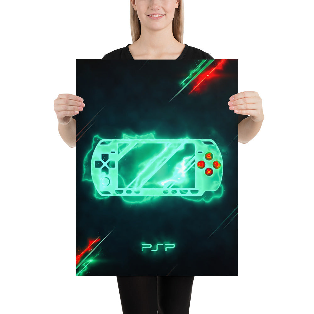 Artknight | Relive your love for portable gaming with the 'Console PSP Game' poster. This vibrant design highlights the iconic PlayStation Portable, making it a perfect addition to any gaming enthusiast's collection. Ideal for decorating your room or game space, celebrate the nostalgia of PSP and showcase your passion for handheld gaming!