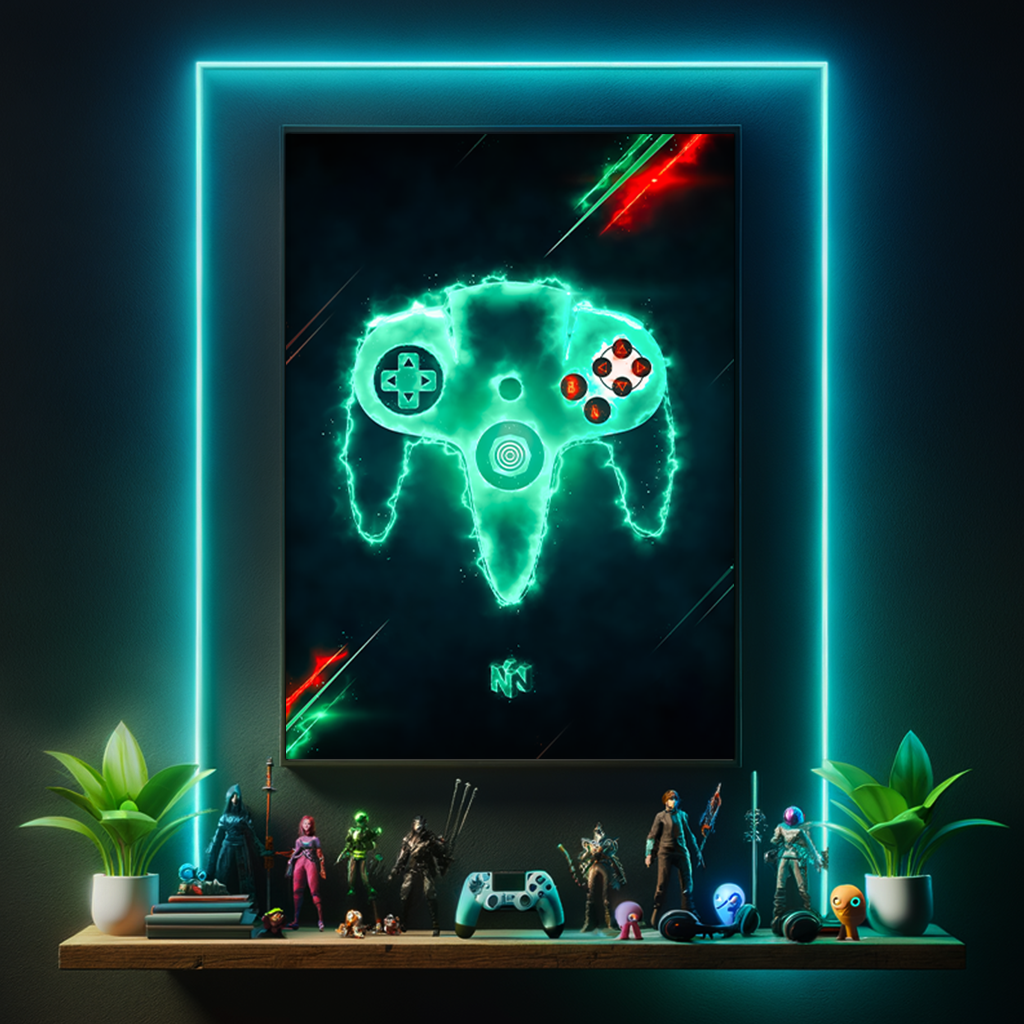 Artknight | Pay homage to the golden age of video games with our Control N64 Gamer Poster. This poster captures the essence of the iconic Nintendo 64 and is perfect for retro gaming fans. Ideal for decorating your bedroom, office, or game room, let your love for video games shine in every corner