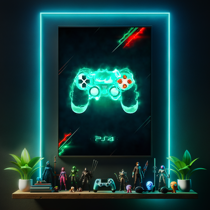 Artknight | Enhance your gaming decor with the 'Control PlayStation 4 Game' poster. This striking design features the iconic PS4 controller, making it an essential addition for any PlayStation fan. Perfect for personalizing your room or game area, celebrate your passion for gaming and showcase your favorite console in style!