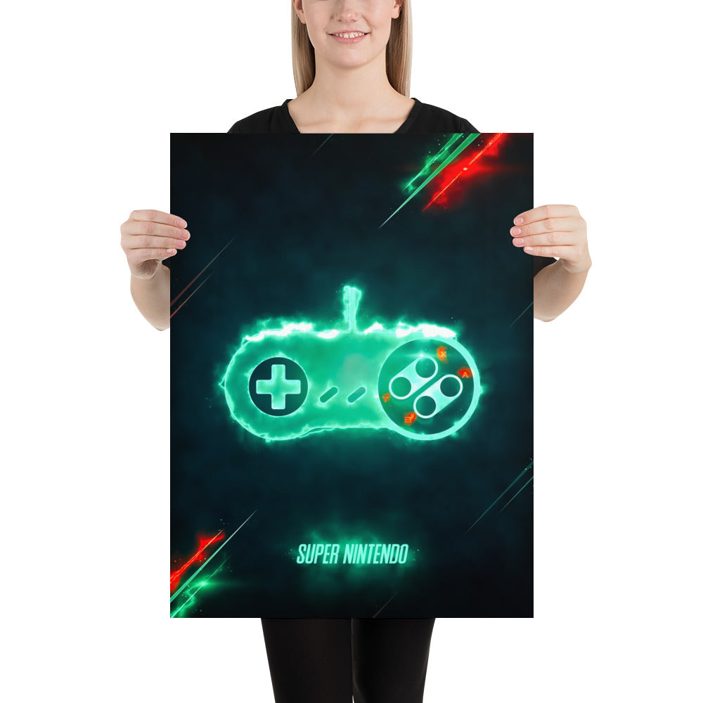 Artknight | Pay homage to the golden age of video games with the 'Control Super Nintendo Game' poster. This colorful design features the iconic Super Nintendo controller, making it a must-have piece for any retro gaming enthusiast. Perfect for decorating your room or game area, celebrate the nostalgia and fun that the SNES brought to generations of players.