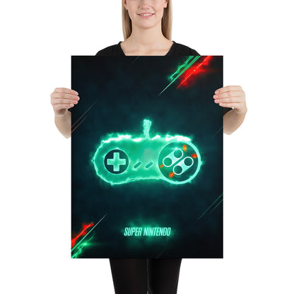 Artknight | Pay homage to the golden age of video games with the 'Control Super Nintendo Game' poster. This colorful design features the iconic Super Nintendo controller, making it a must-have piece for any retro gaming enthusiast. Perfect for decorating your room or game area, celebrate the nostalgia and fun that the SNES brought to generations of players.