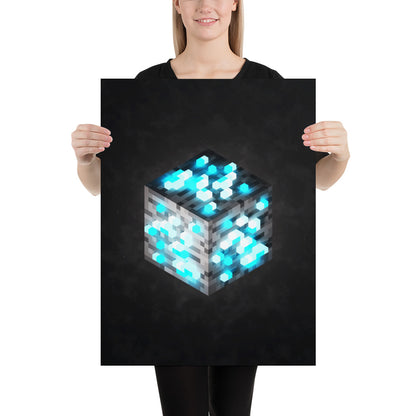 Artknight | Elevate your decor with the 'Minecraft Cube Diamond Voxel Art' poster. This stunning design captures the essence of Minecraft's iconic diamond cube in vibrant voxel art style, perfect for fans of the beloved game. Ideal for bedrooms, game rooms, or creative spaces, this poster brings a touch of adventure and creativity to any wall while celebrating the limitless possibilities of the Minecraft universe.