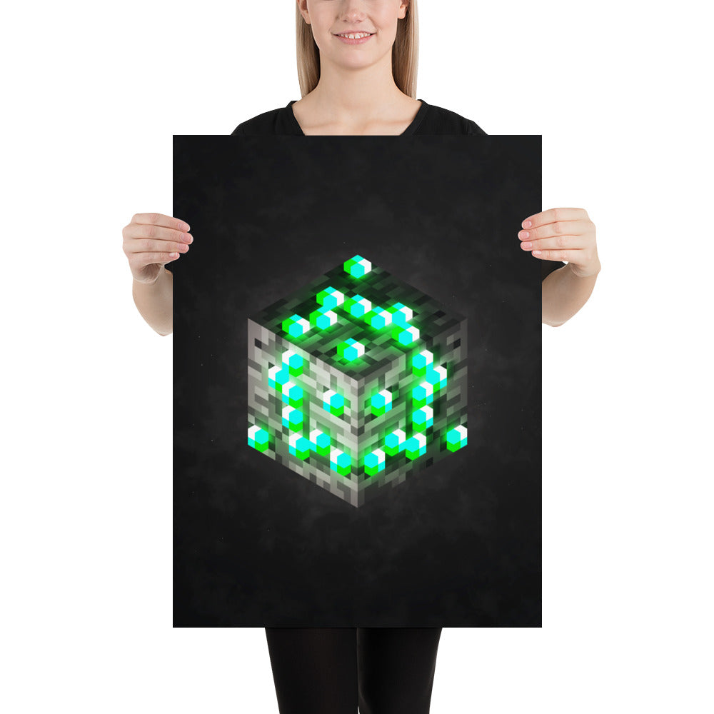 Artknight | Elevate your decor with the 'Minecraft Cube Diamond Voxel Art' poster. This stunning design captures the essence of Minecraft's iconic diamond cube in vibrant voxel art style, perfect for fans of the beloved game. Ideal for bedrooms, game rooms, or creative spaces, this poster brings a touch of adventure and creativity to any wall while celebrating the limitless possibilities of the Minecraft universe.