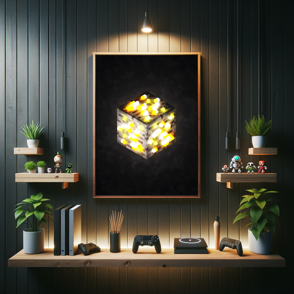 Artknight | Artkight | Elevate your decor with the 'Minecraft Cube Gold Voxel Art' poster. This stunning design captures the essence of Minecraft's iconic diamond cube in vibrant voxel art style, perfect for fans of the beloved game. Ideal for bedrooms, game rooms, or creative spaces, this poster brings a touch of adventure and creativity to any wall while celebrating the limitless possibilities of the Minecraft universe.