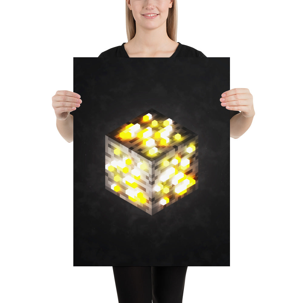 Artknight | Artkight | Elevate your decor with the 'Minecraft Cube Gold Voxel Art' poster. This stunning design captures the essence of Minecraft's iconic diamond cube in vibrant voxel art style, perfect for fans of the beloved game. Ideal for bedrooms, game rooms, or creative spaces, this poster brings a touch of adventure and creativity to any wall while celebrating the limitless possibilities of the Minecraft universe.