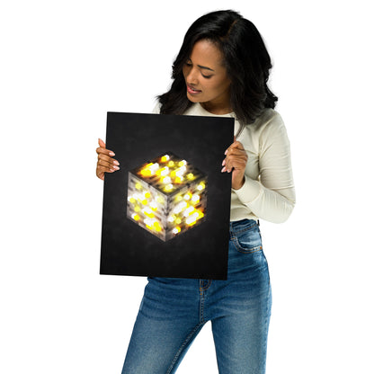Artknight | Artkight | Elevate your decor with the 'Minecraft Cube Gold Voxel Art' poster. This stunning design captures the essence of Minecraft's iconic diamond cube in vibrant voxel art style, perfect for fans of the beloved game. Ideal for bedrooms, game rooms, or creative spaces, this poster brings a touch of adventure and creativity to any wall while celebrating the limitless possibilities of the Minecraft universe.