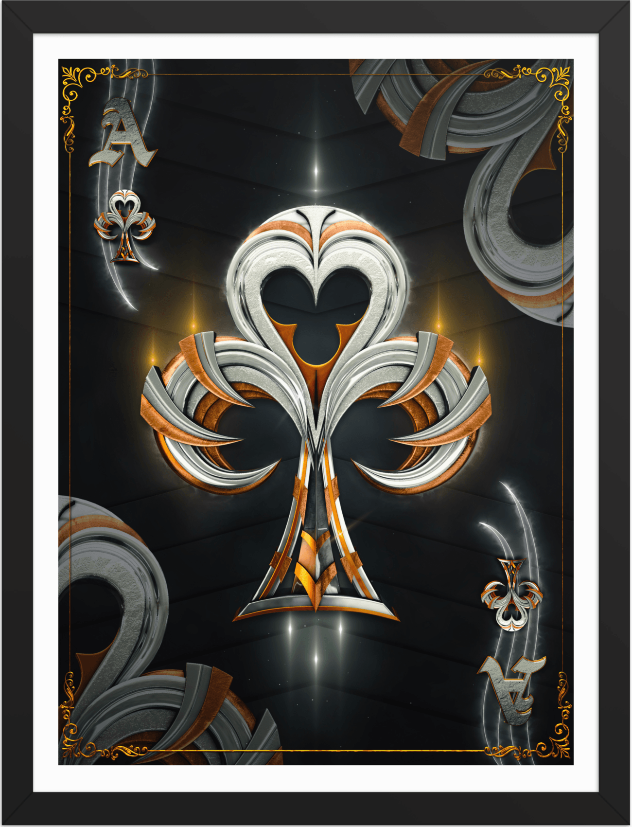 POSTER GAMES POKER CARDS ACE CLOVER BLACK 3D