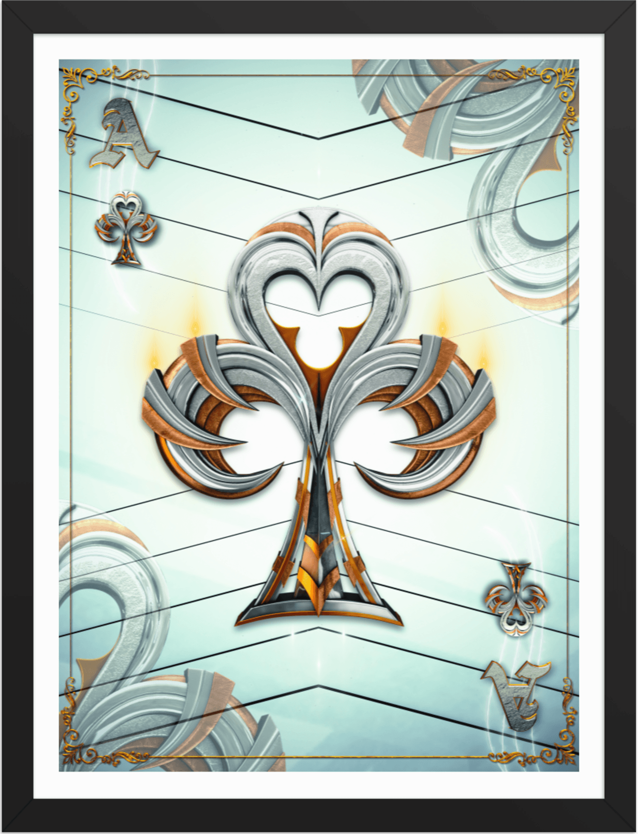 POSTER GAMES POKER CARDS ACE CLOVER WHITE 3D