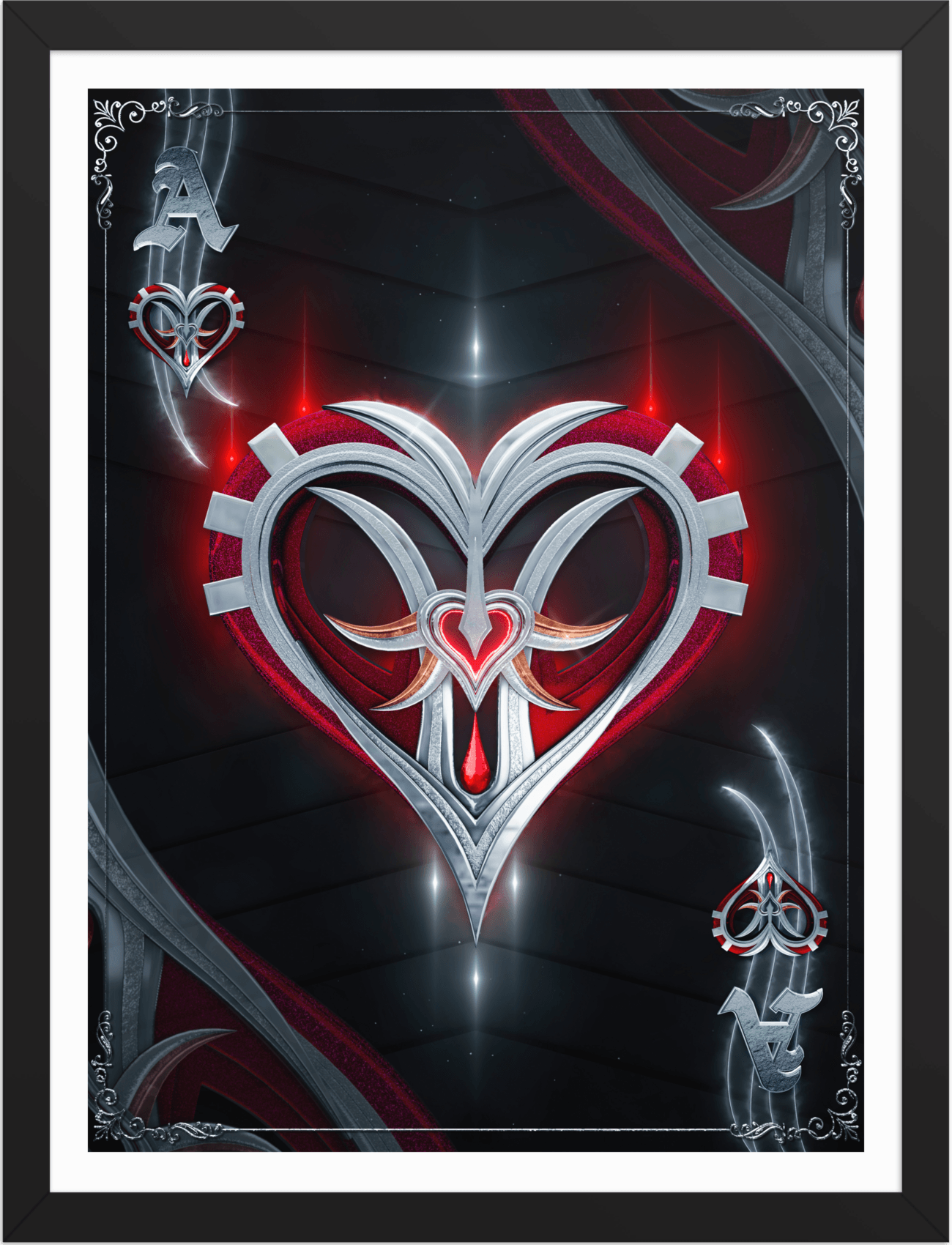 POSTER GAMES POKER CARDS ACE HEART BLACK 3D