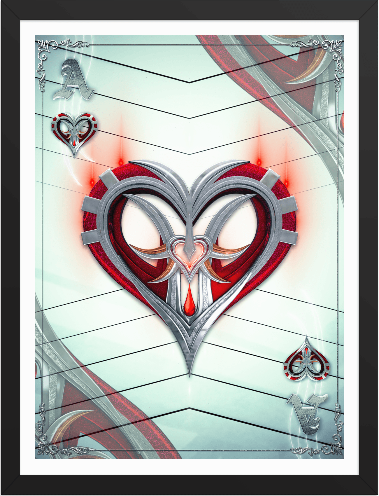 POSTER GAMES POKER CARDS ACE HEARTS WHITE 3D